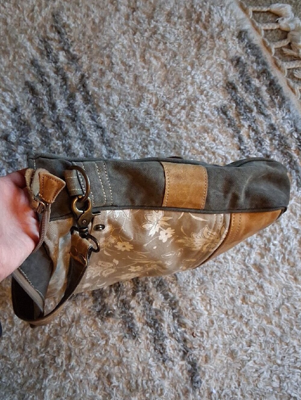 Myra Bag Canvas Leather Floral Crossbody Bag in Beige and Brown - Picture 11 of 16